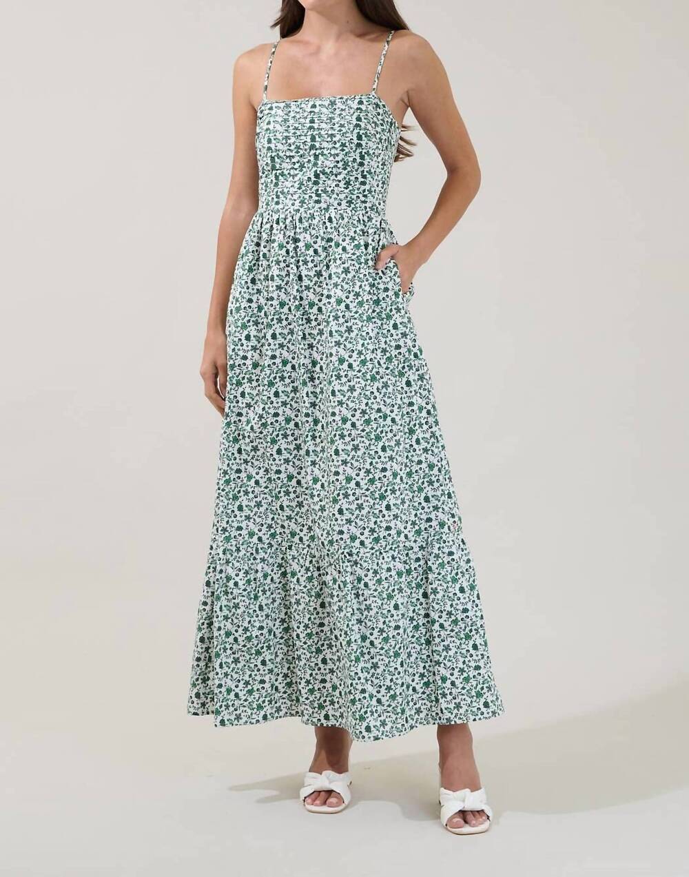 NEW SUGARLIPS sima pleated maxi dress in white green